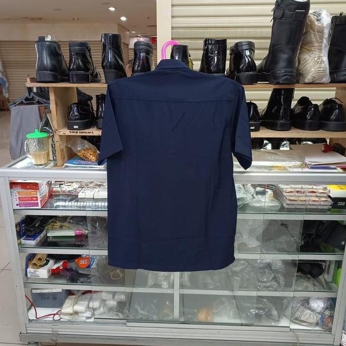 baju setelan safari dongker seragam PNS pdh guru kantor pria pendek AS