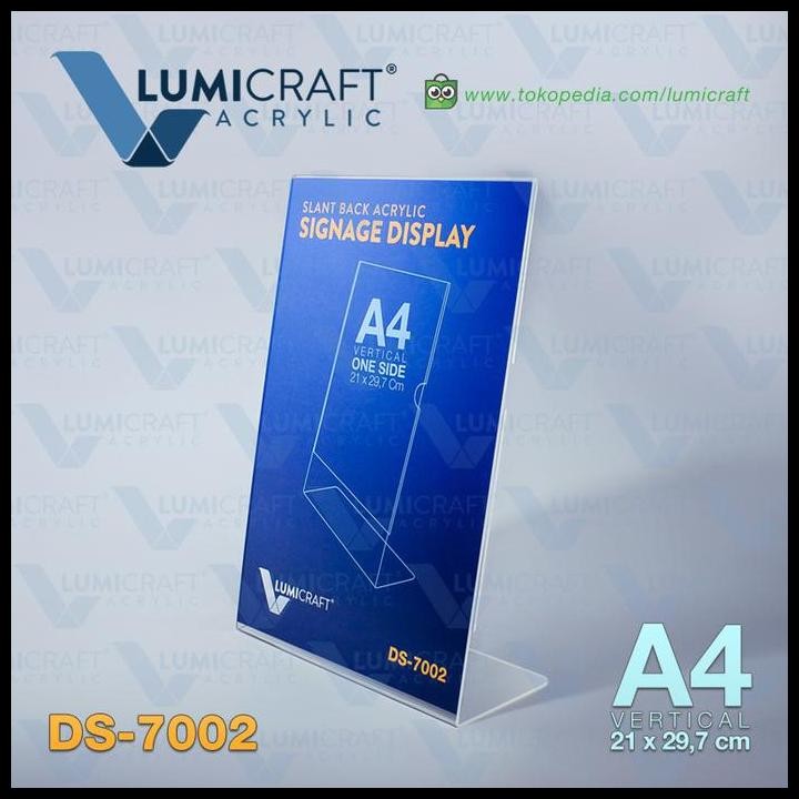 

Terlaris Signage Display/Stand Acrylic/Akrilik Slant Back Vertikal - A4 1 Sisi Good Quality