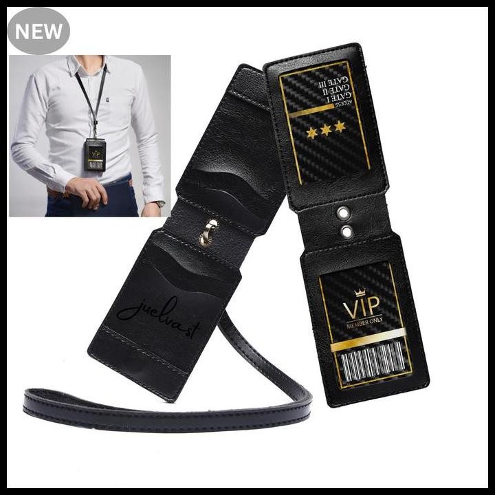 

Terlaris Id Card Holder 2 Sisi Mika & Lanyard - Faux Leather - Kulit Sintetis Premium Magnet Multifungsi - Tali Lanyard Pu Leather Good Quality
