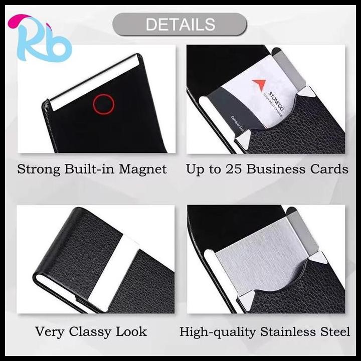 

Terlaris Elegant Name Card Case Magnetic Flip Kotak Kartu Nama Kulit Holder Pu Leather Desain Minimalis Good Quality