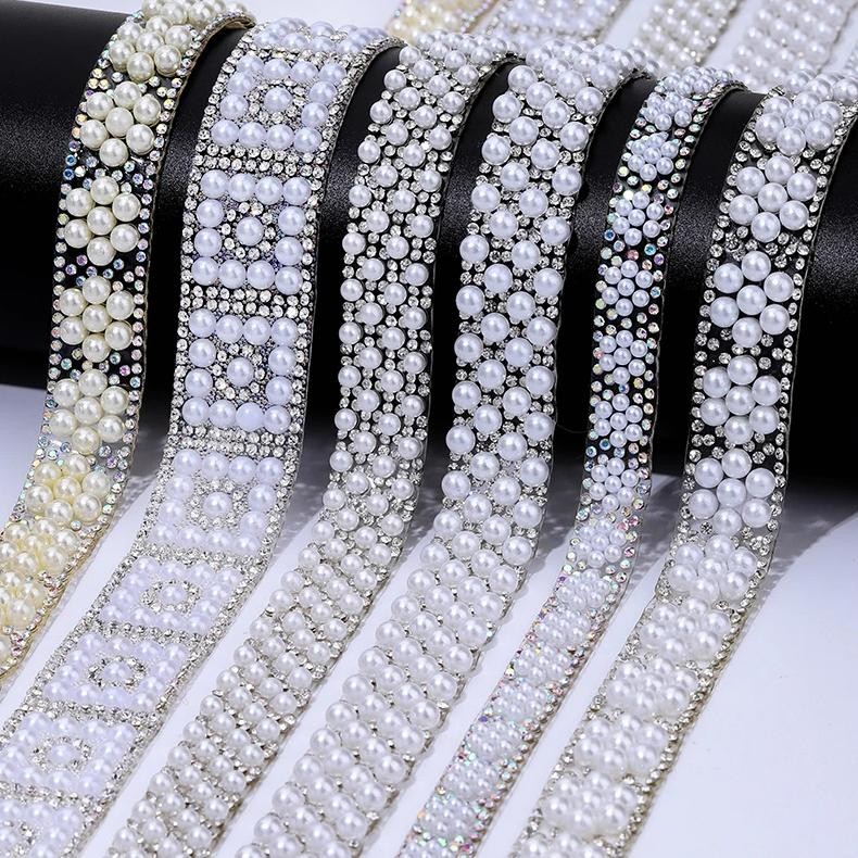 

Ducrystal 1Yard Motif Rhinestone Trimming Resin Pearl Crystal Rhinestone Ribbon For Diy Shoes, Bags, Dresses Decoration
