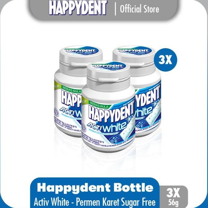 

Happydent Acti White Sugar Free 168g - Permen Karet Mint (3 Botol)