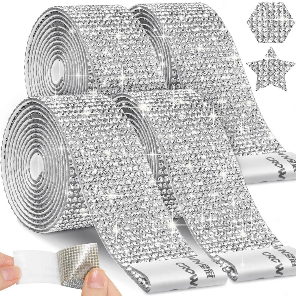 

1 Roll Self Adhesive Rhinestone Strips Tape Silver Ribbon Diamond Ribbon Crafts Diy Mirror Car Dress Gift Party Home Decoration