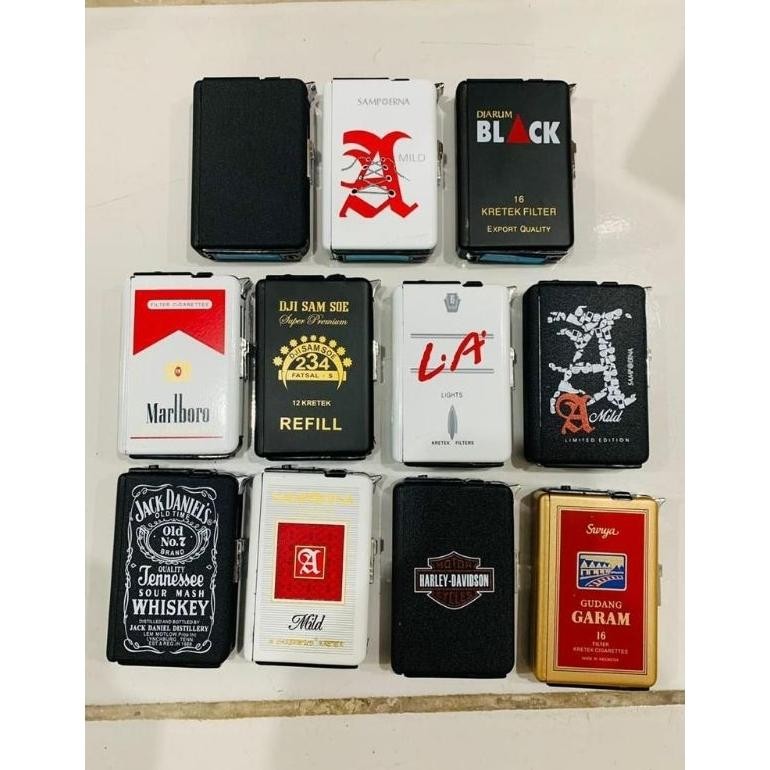 HJK Kotak Rokok Plus Korek Api Metal Kapasitas Tinggi