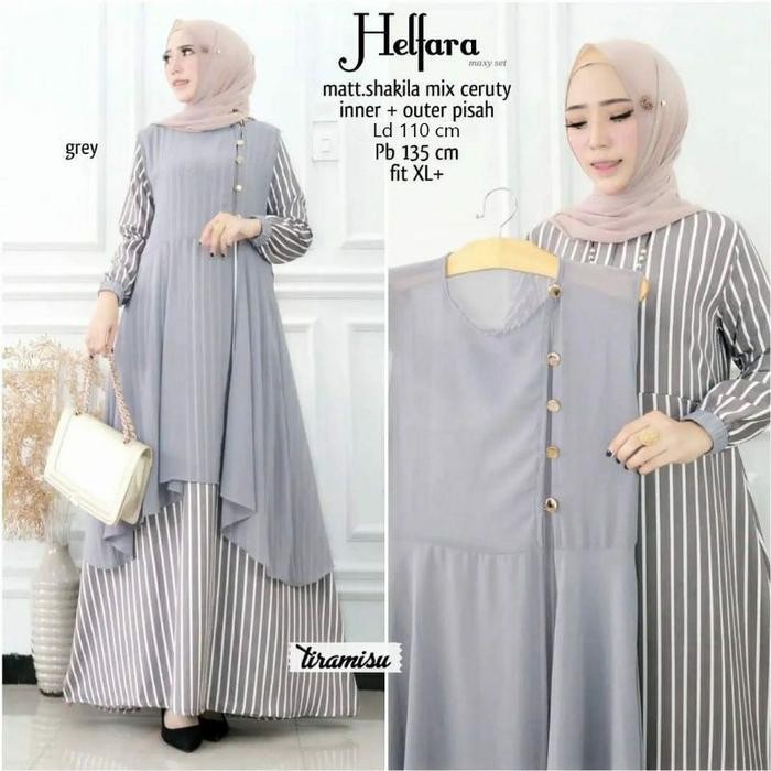 Efs Helfara Gamis Wanita Ceruty Babydoll Inner +Outher Terbaru Kekinian