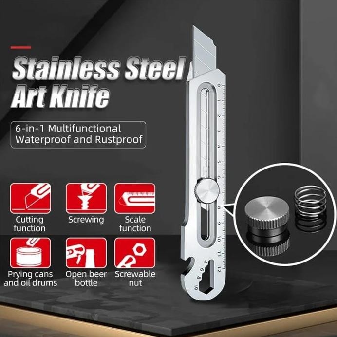 

ready !!! 6in1 Pisau Cutter Multifungsi 18mm Cutter Besi Cutter Baja Stainless