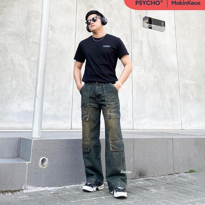 Jiniso Psycho - 553 Highwaist Cargo Loose Jeans Pria