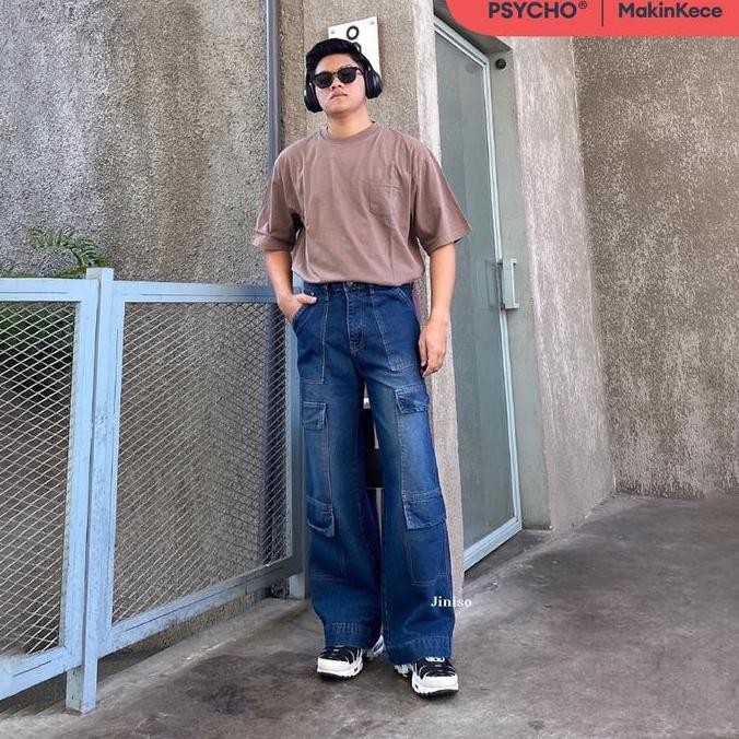 Jiniso Psycho - 554 Highwaist Cargo Loose Jeans Pria