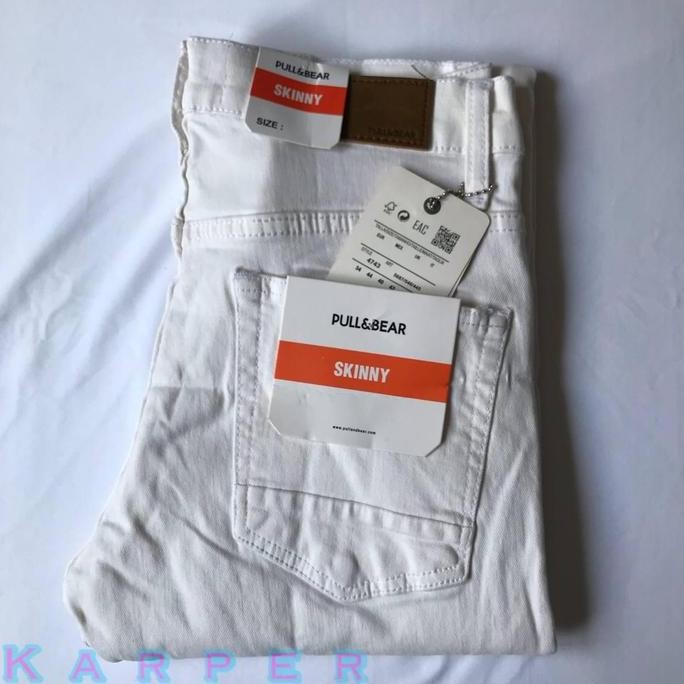 Celana Jeans Pria Pull&Bear White Skinny Stretch Pullandbear Putih P&B