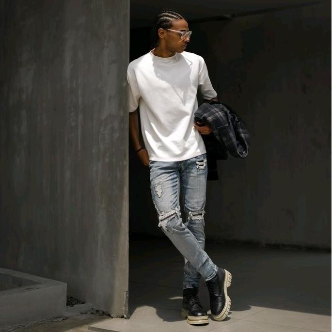 North Denim Celana Jeans Denim Panjang Pria Strech Ripped Patch Cotton - Hustle Blue