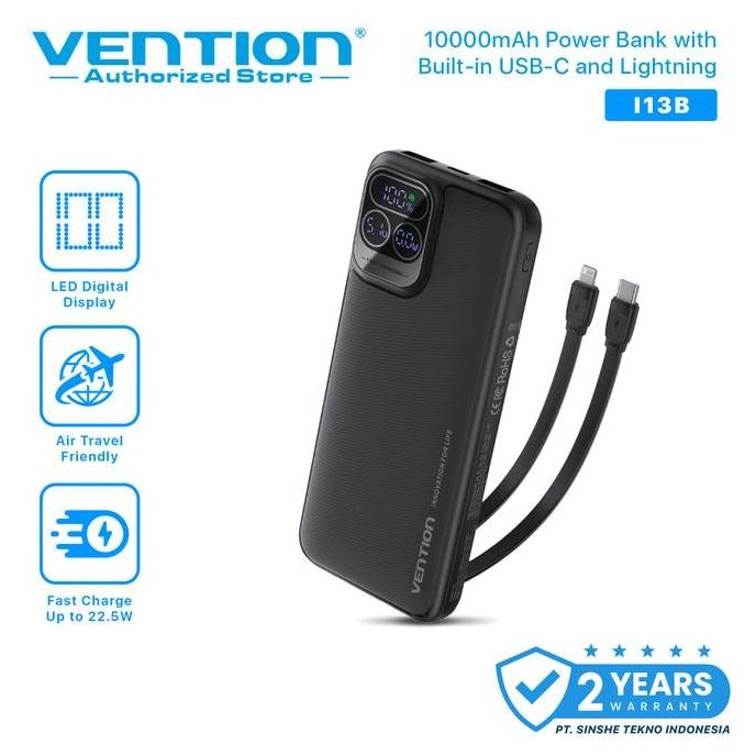 Vention Powerbank Built-In Cable Usb C & Lightning 22.5W Led Display 10000Mah 20000Mah