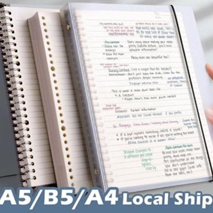 

[DOTDING] A4/B5/A5 Binder Buku Binder Aesthetic Transparan Hitam Putih Notebook Aesthetic Korea Kosong/Garis/Grid/Cornell/Burik 60 Lembar Office School Stationery Supplies