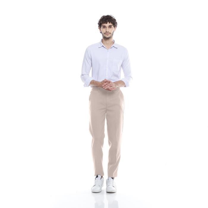 Dzargo - Celana Ankle Pants Pria (Formal, Bahan, Kantor, Kain, Kerja) Panjang Slimfit - Cream