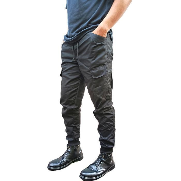 Celana Cargo Panjang Pria Tactikal Pinggang Rib Karet Melar Katun Twill Drill Model Jogger - Chino C