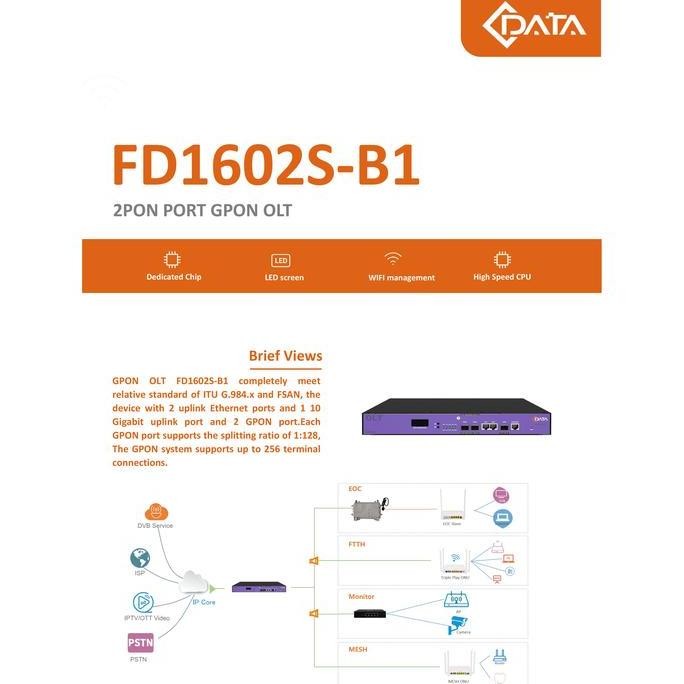 C-Data Fd1602S-B1 Gpon Olt 2 Pon Port 2Ge 1Sfp+ Cdata Fd1602S 2Port Gpon New Stok