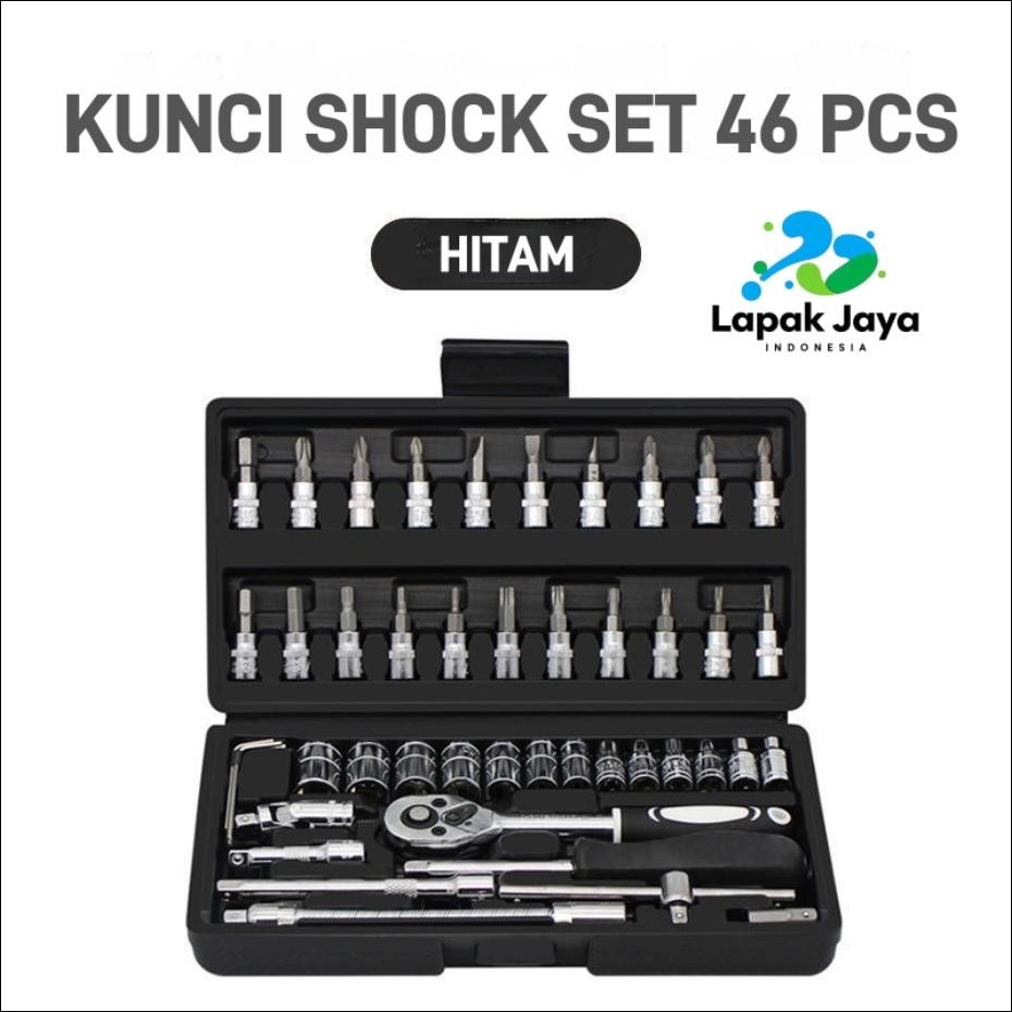 Kunci Shock Set 46 PCS Full Set (1/4 ") Pas Ring L Motor Kunci / Kunci Set Lengkap / Kunci Ring Pas 