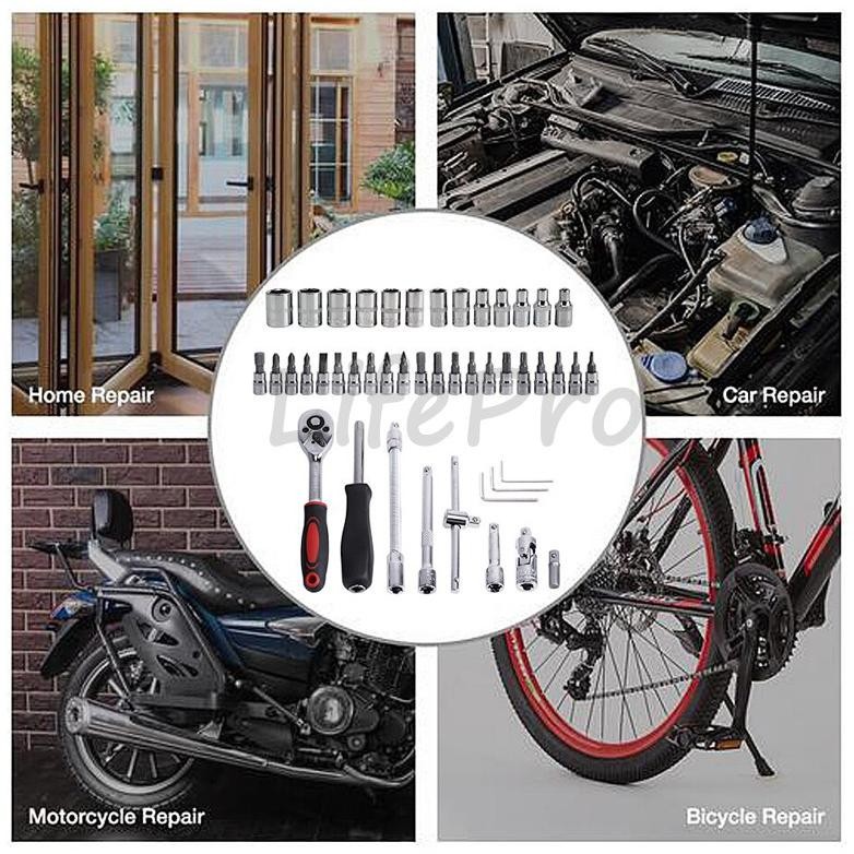 Set Kunci Shock 46 in 1 Lengkap Komplit Obeng Pas  Tool Kit Alat Bengkel Service Servis Mobil Motor