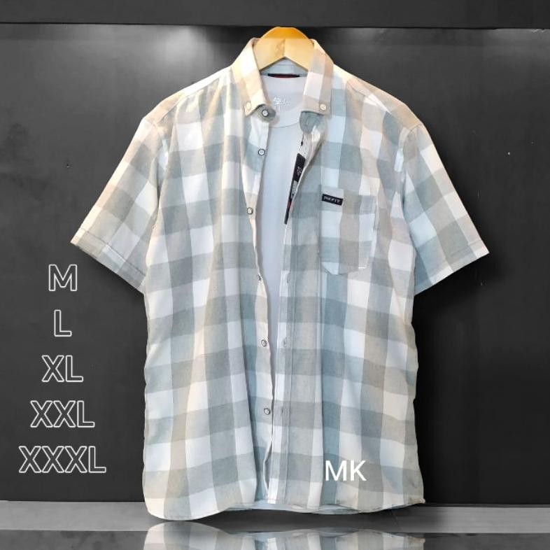 Kemeja Pria Oversize Lengan Pendek Kemeja Kotak Dewasa M -Xxxl