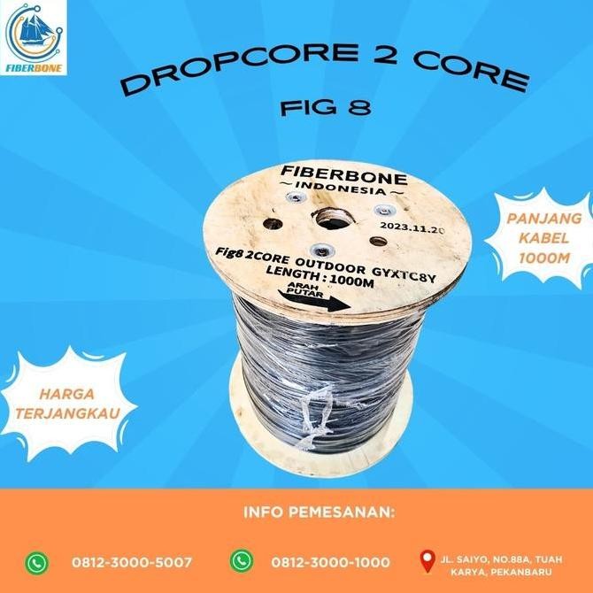 2 Core Fig8 Mini Kabel Drop Core Ftth Fiber Optic Merk Fiberbone New Stok