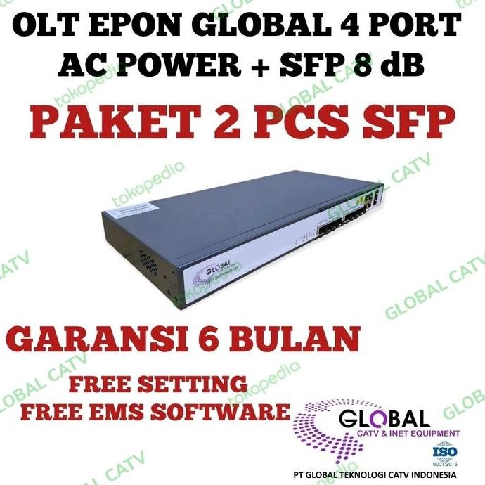 Olt Epon Global 4 Port Power Ac + 2 Pcs Sfp 8 Db New Stok