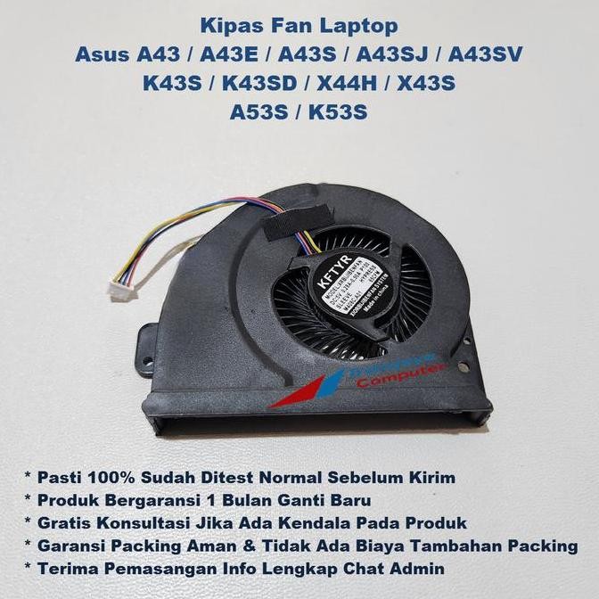 Fan Kipas Processor Asus A43 A43S A43D A43E A43Sj A43Sv K43 K43S K43Sd New Stok
