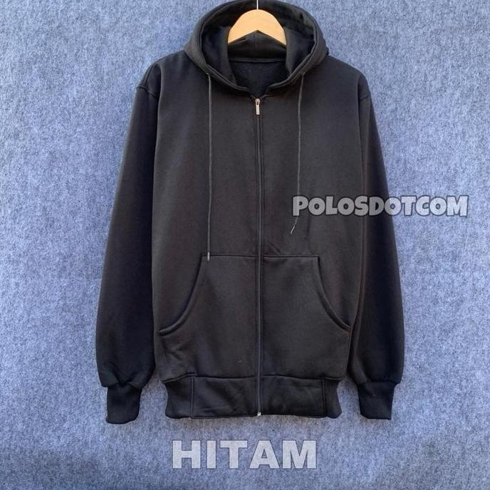 Jaket Hoodie Zipper Polos Hitam Pria Wanita Ukuran M, L, Xl, Xxl Co