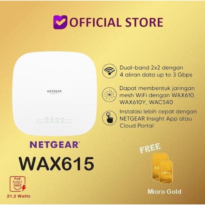Netgear Wax615 Ax3000 Dual-Band Poe Multi-Gig Insight Managed Wifi 6 New Stok