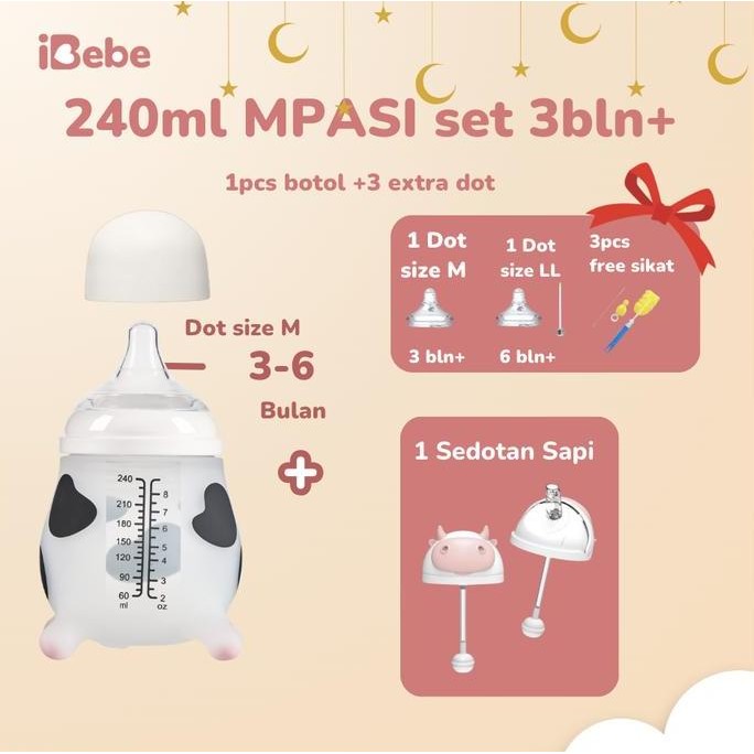 {Creator Buy2Get7 }3Bln+Mpasi Set 240/ 330 Hitam Moomoo 2.0 Ultra Soft 4In1 Silicon Botol Susu Bayi 