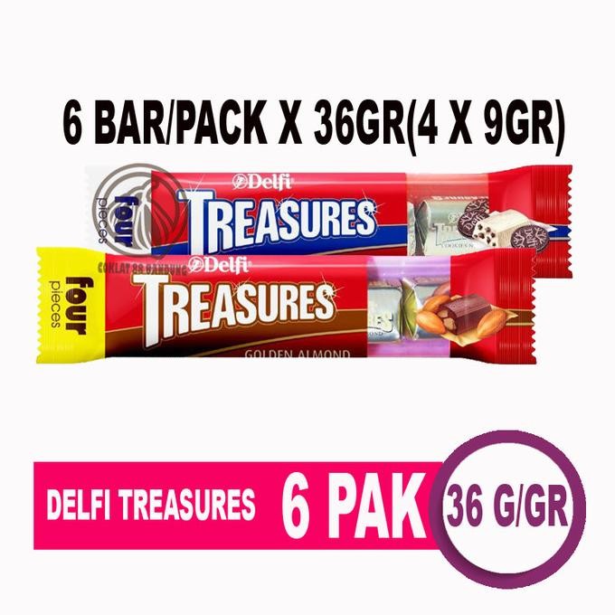 

delfi treasures 6 bar 24 pcs x 9 gr, 216 gram almond cookies termurah