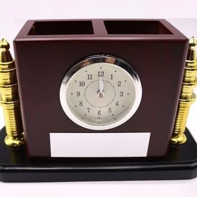 

Produk Baru!! Jam Meja Kayu Tempat Pulpen Pensil Souvenir Wooden Table Clock Holder
