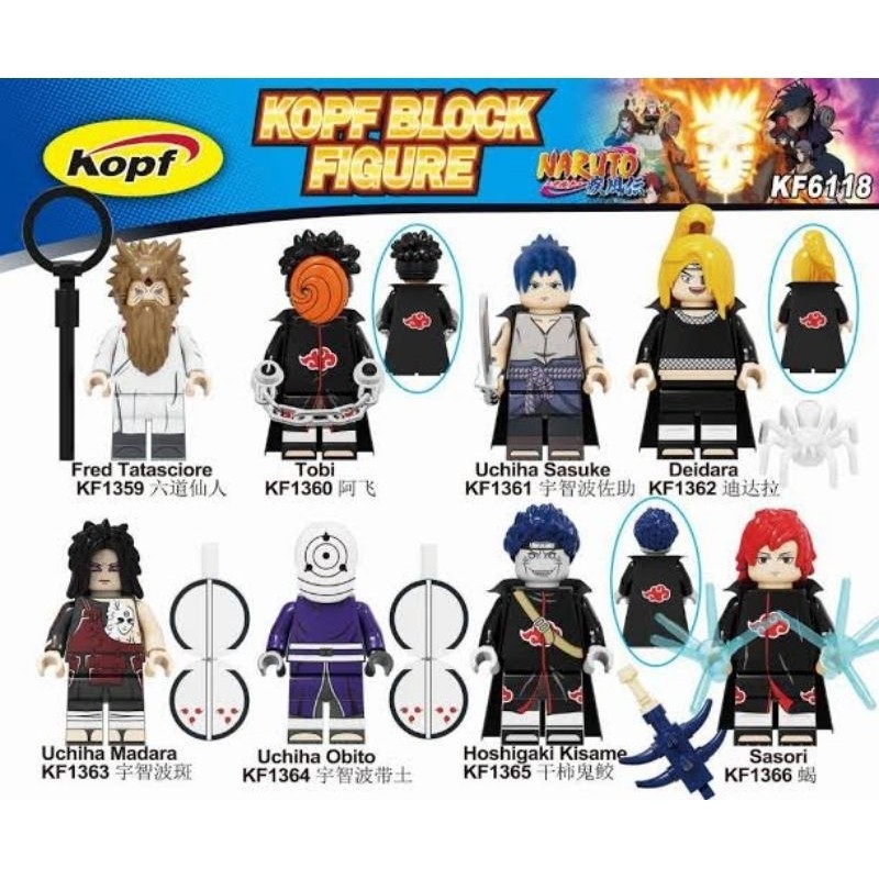 KF6118 Naruto Tobi Uchiha Sasuke Deidara Madara Obito Hoshigaki Kisame Sasori Brick Action Figure Fi