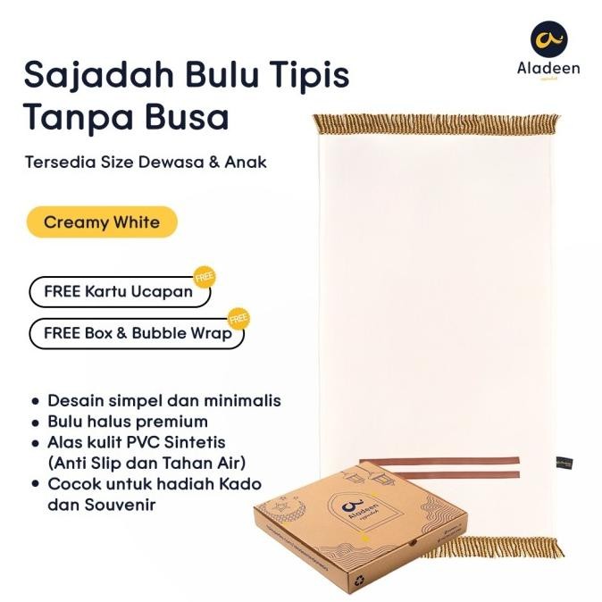 Sajadah Aladeen Bulu Tipis (Tanpa Busa) - Putih Krem Size Dewasa