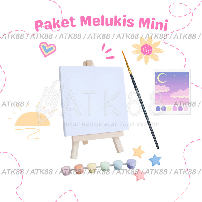 TERBARU Paket Melukis Mini Easel Acrylic Pastel Canvas Painting Kit Aesthetic