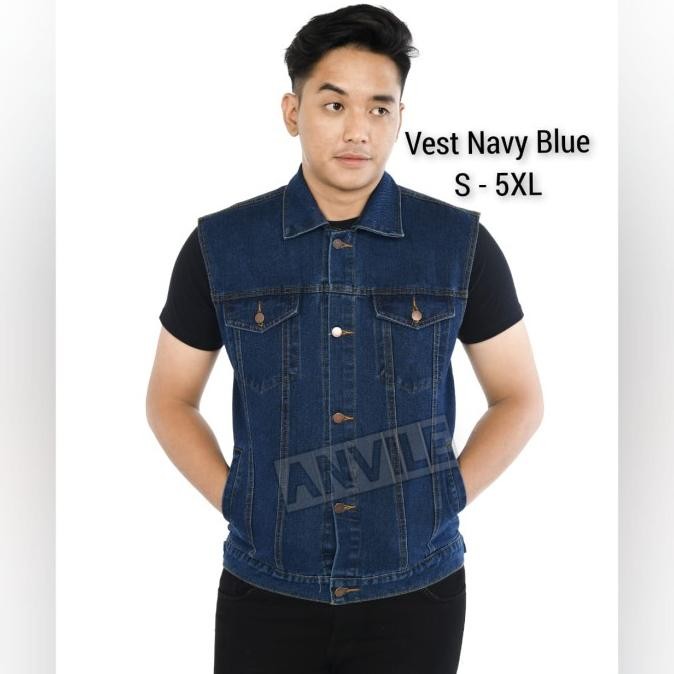 Rompi Pria Wanita Vest Jumbo Jaket Jeans Rompi Motor Tanpa Lengan Navy XXL XXXL XXXXL XXXXXL 5XL Ter