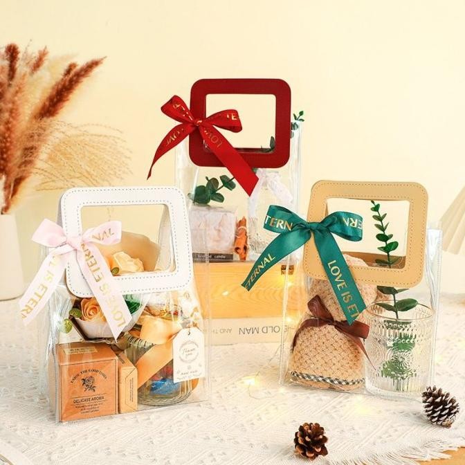 (Grosir 10 Buah) Tas Mika Pvc Clear Bening Hampers Goodie Bag Premium