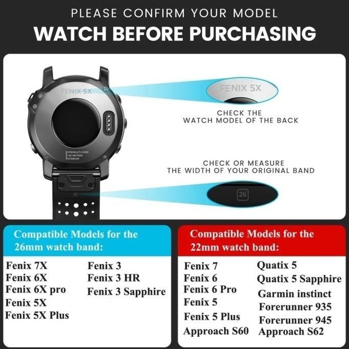 Strap Garmin Fenix 5 / 6 / 7 Smartwatch Stainless Steel 3 Beads Tali Jam Tangan Rantai 22Mm Original