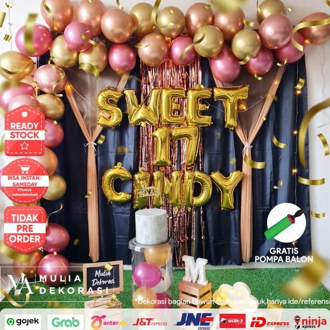 Dekorasi Sweet Seventeen 17 Th Ultah Metalik Birthday Diy Paketlengkap