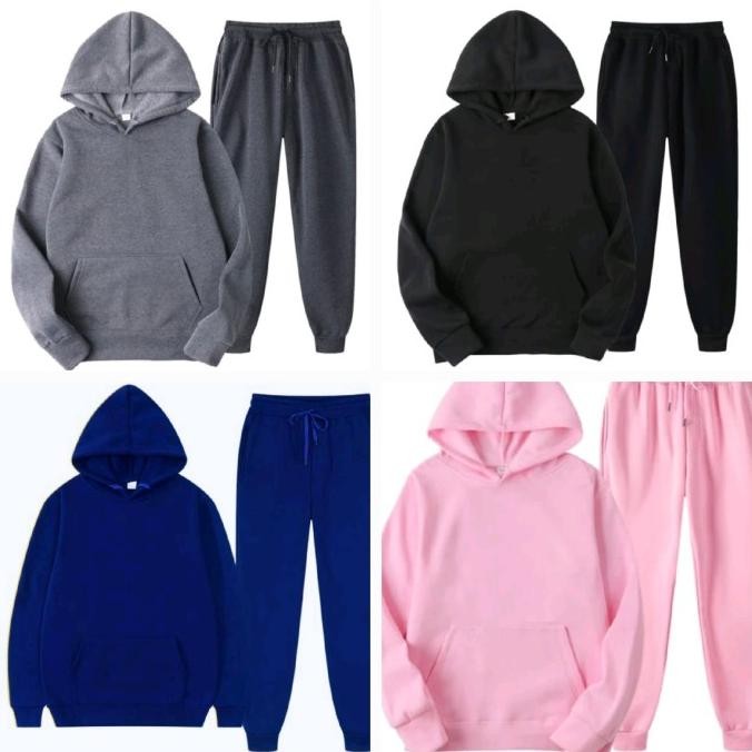 setelan sweater hoodie polos celana panjang olahraga pria wanita set Terlaris