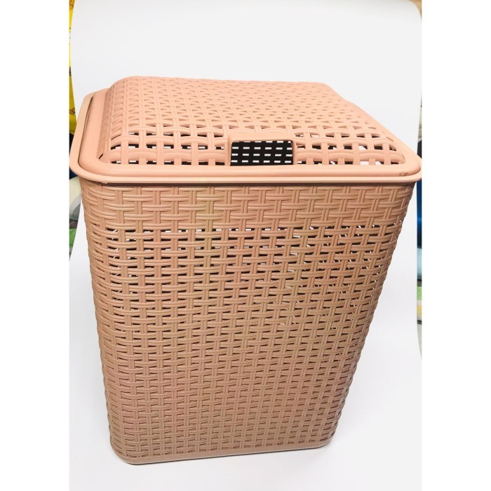 KERANJANG LAUNDRY/TEMPAT PAKAIAN BAJU KOTOR PLASTIK KOTAK ANYAM ROTAN