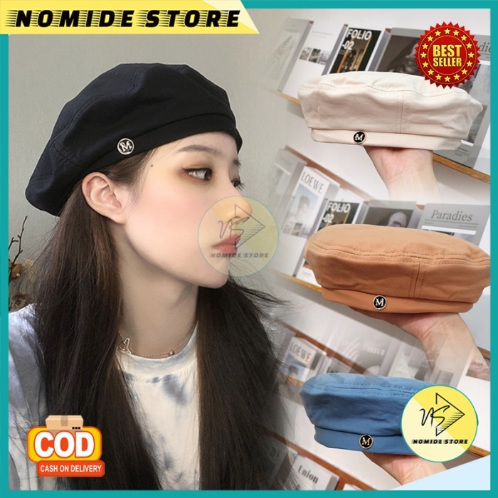 Topi Baret Korea Wanita Dewasa Motif M Gaya Vintage BRT2