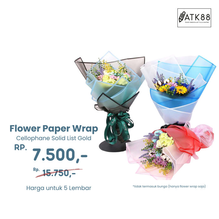 

[5 Lembar] Kertas Bucket Bunga Flower Wrap Paper List Gold Cellophane