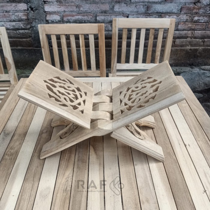 Rekal Alquran Kayu Jati Ukir, Meja, Rehal, Mengaji, Souvenir