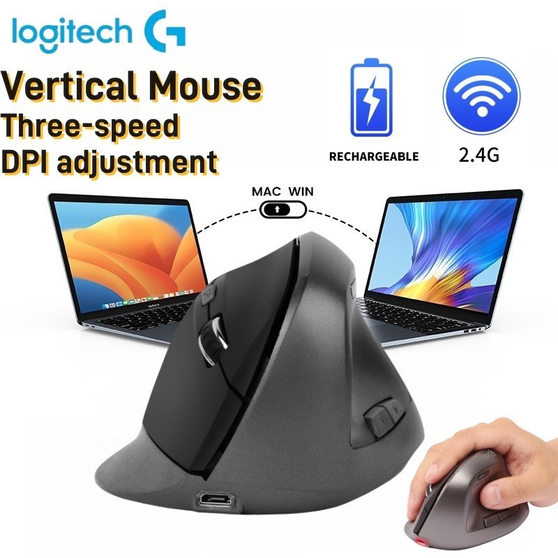 Mouse Vertikal Logitech Mouse Nirkabel Konfigurasi Premium 1600dpi Mouse Optik 2.4g Mouse USB Isi Ul