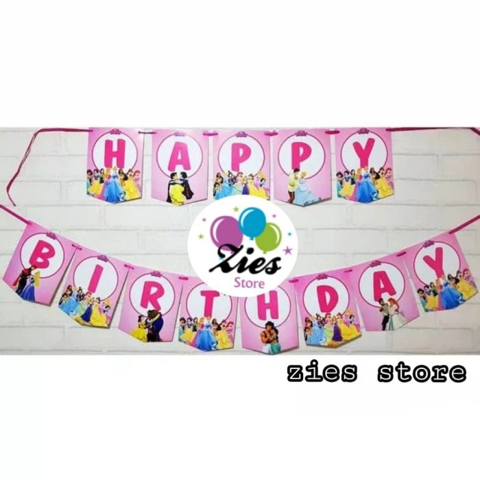 :::::::] Banner happy birthday / bunting flag ulang tahun disney princess