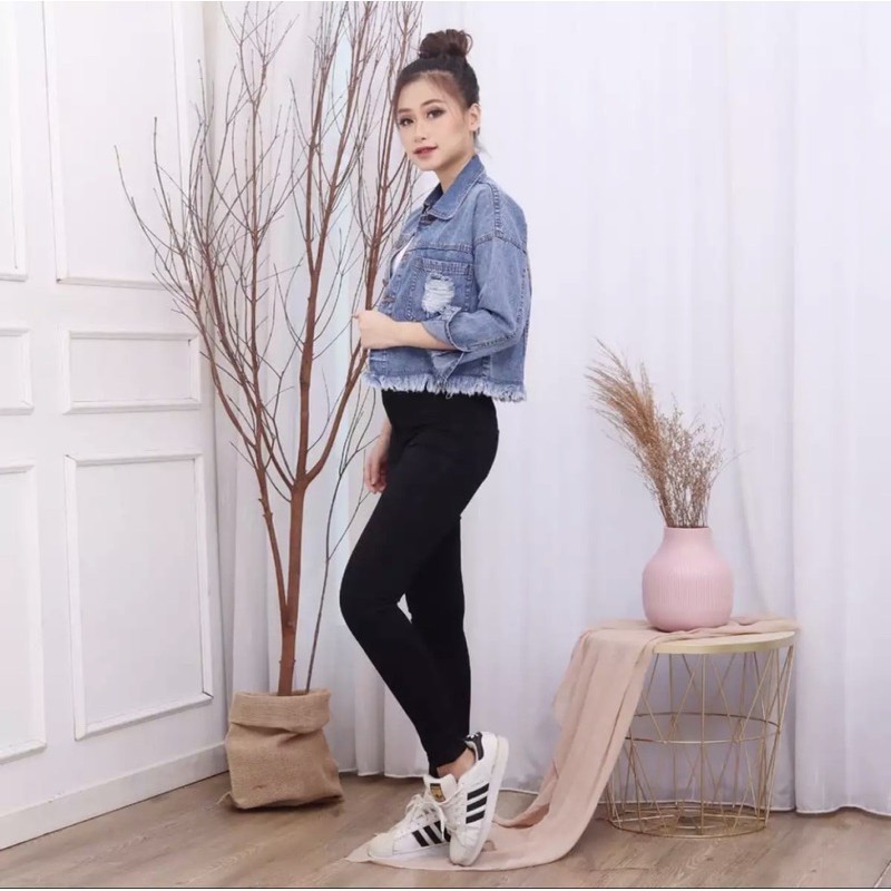 NNK JAKET JEANS CANDY CROP RAWIS WANITA L - XXL LEA