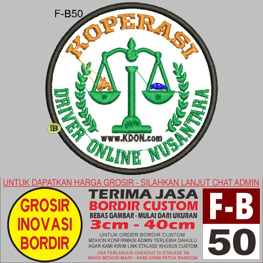 PATCH BORDIR LOGO F-B50 KOPERASI DRIVER ONLINE NUSANTARA - GIB REVIEW/TESTIMONI