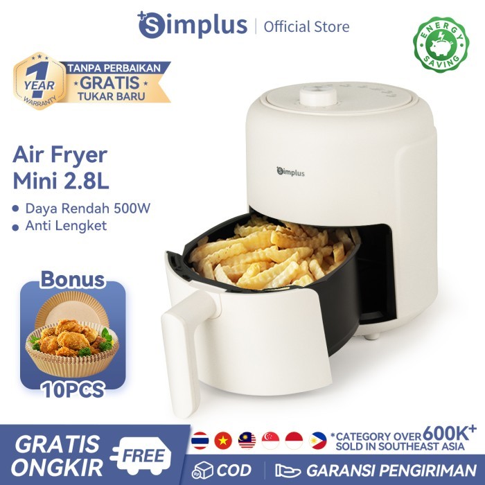 Simplus Air Fryer 2.8L Kapasitas Kecil 500W Low Watt Ukuran Kecil Mudah Disimpan Multifungsi Untuk