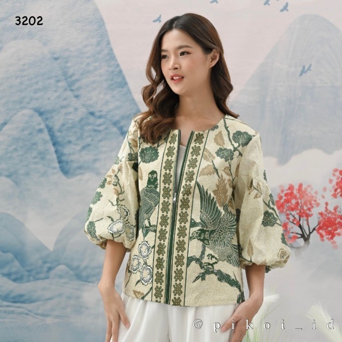 Atasan batik wanita jumbo lengan panjang / outer batik lengan balon