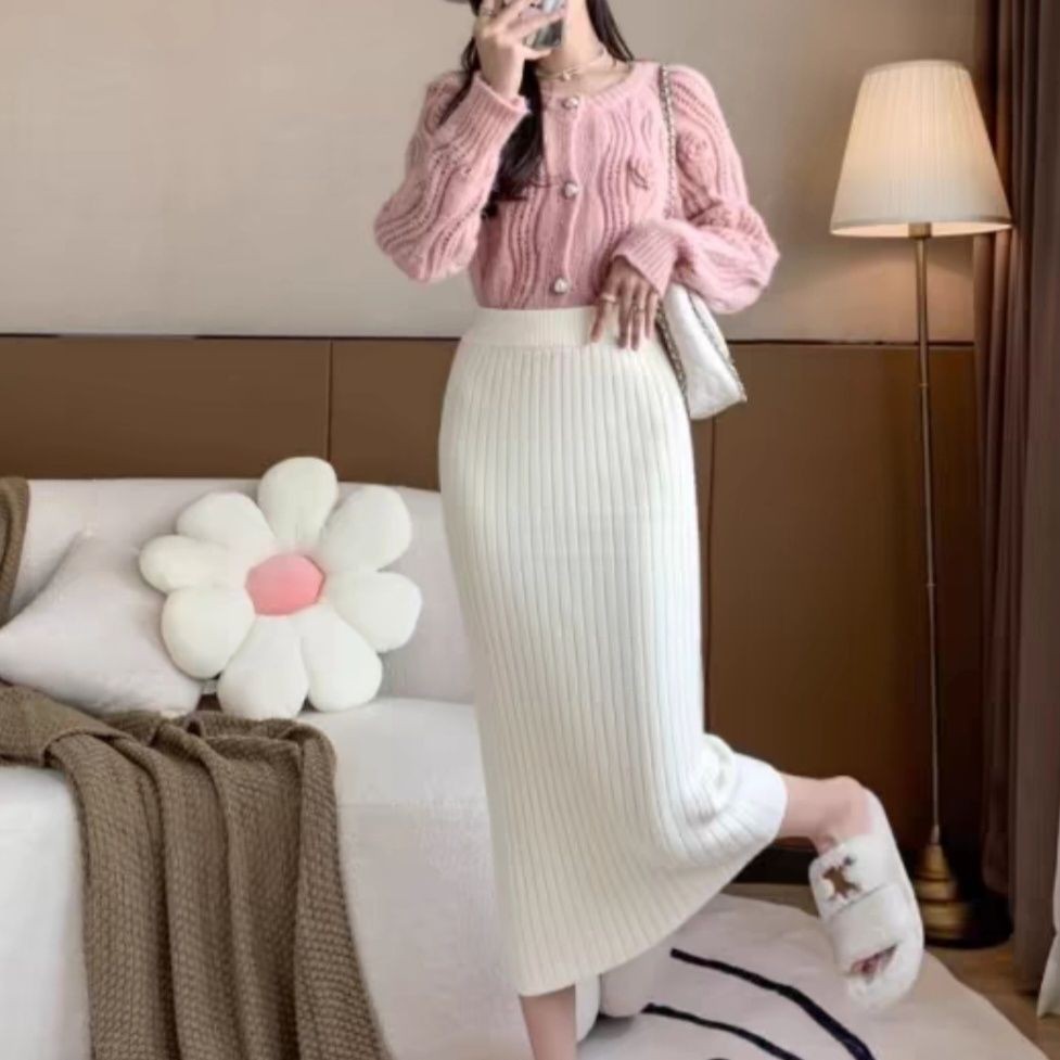 

Knitted A-Line Skirt for Women, High Waist Elastic Wool Skirt