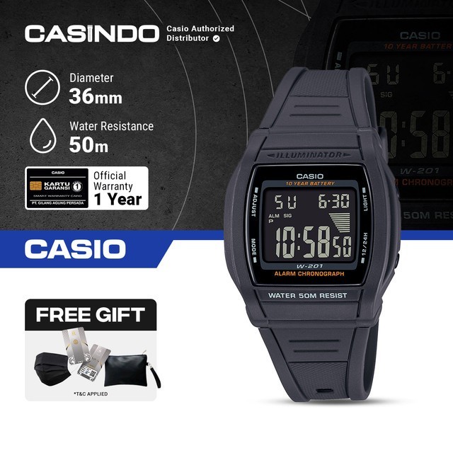 Casio Jam Tangan Pria General W-201-1Bvdf Original Digital Black